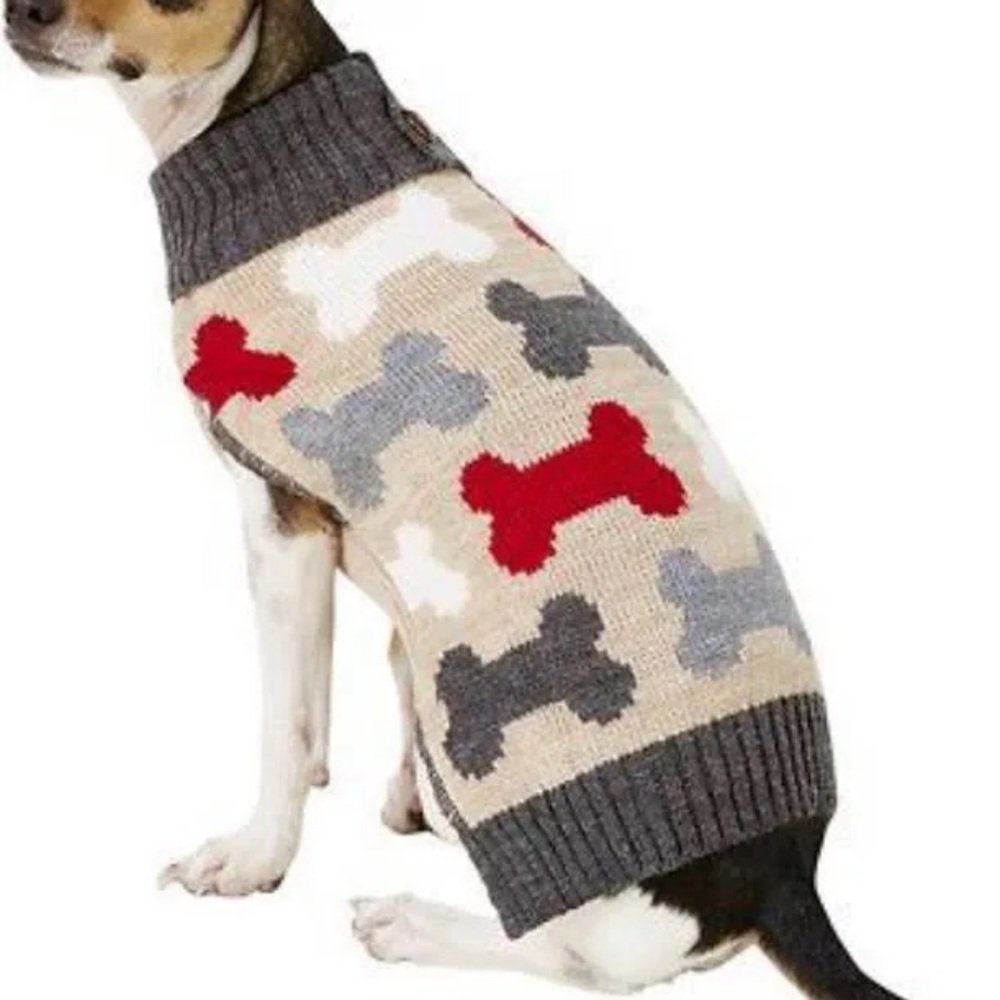 🐾 Pup Crew Bones Split Neck Dog Sweater